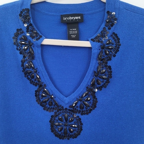 LANE Bryant Jeweled Tunic Sweater 3/4 Sleeves Size 14/16W PLUS - Picture 5 of 6